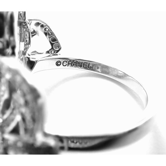 Authentic! Chanel Camellia Two Flower 18k White Gold Diamond Ring - Picture 8 of 12